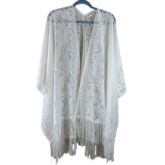 Just B Lace Open Front Kimono with Fringe One Size‎ - Picture 1 of 8